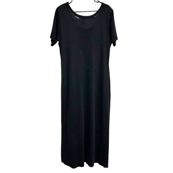 Exclusively Misook Long Black Dress Slit Hem Size L Short Sleeve - Picture 2 of 9